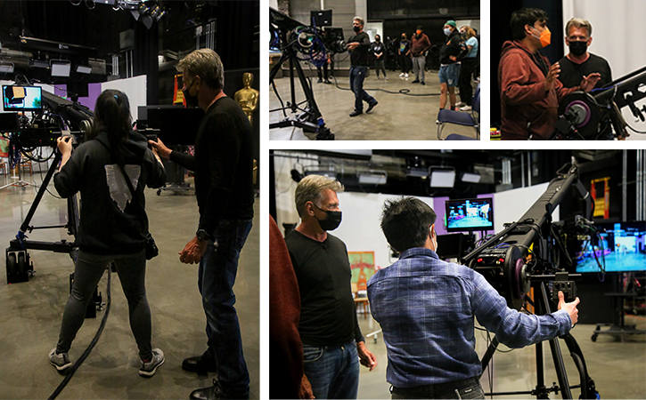 Students work with the jib while being directed by Greg Acosta.