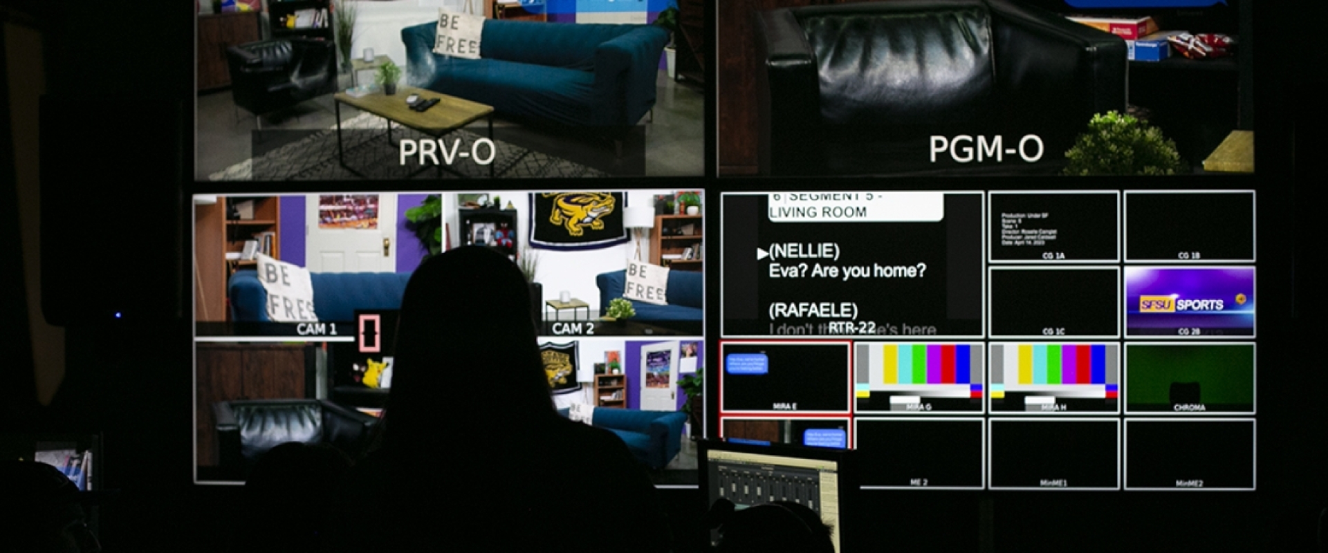 BECA news studio with TV monitors
